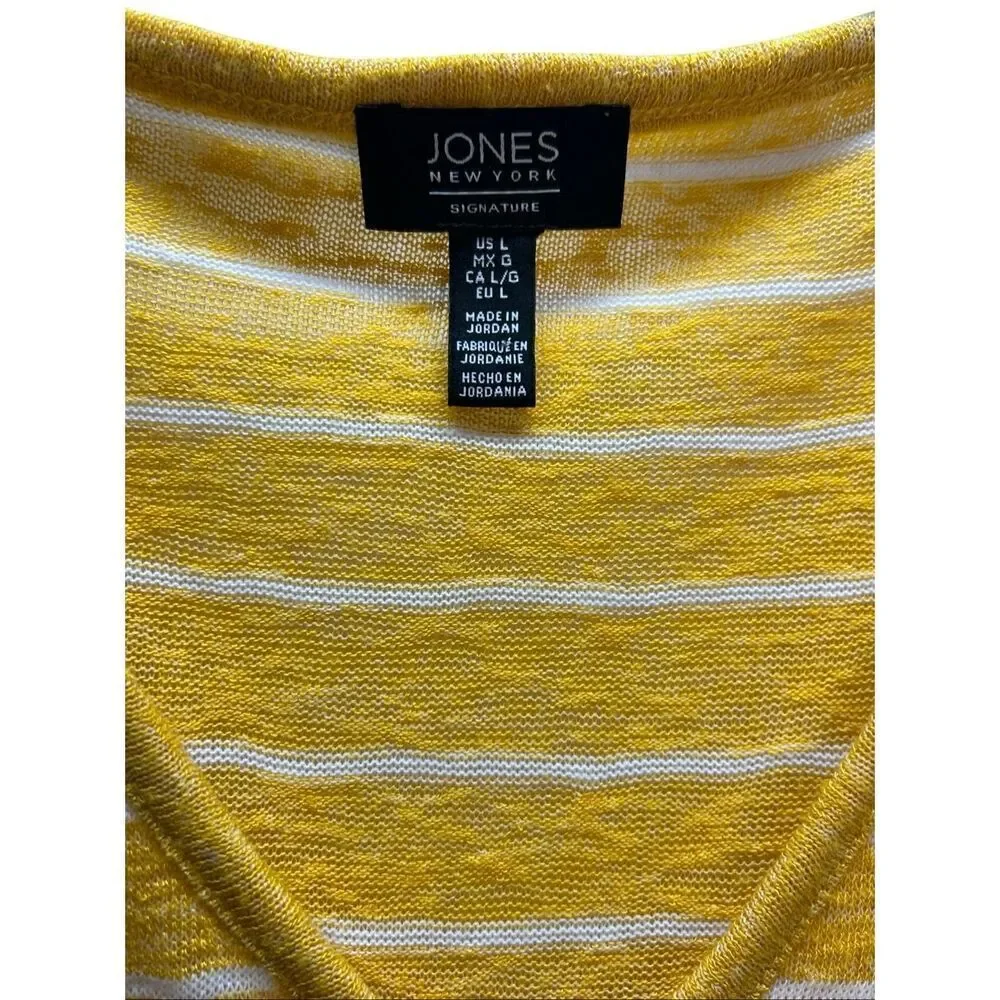 Jones New York Signature Yellow White Striped V-Neck Tank Top Womens Size L - Picture 3 of 7